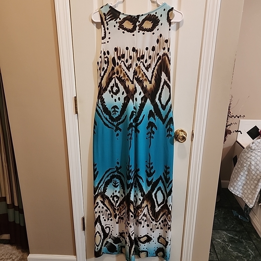 Kathy Roberts Maxi Dress 12 Stretch Knit Beaded Gathered Sleeveless Boho - Picture 4 of 6
